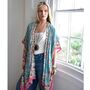 Exotic Floral Viscose Kaftan Jacket With Heavy Cream Fishbone Embroidery, thumbnail 3 of 6