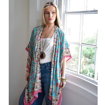 Exotic Floral Viscose Kaftan Jacket With Heavy Cream Fishbone Embroidery, 3 of 6