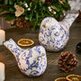 Set Of Two Solene Blue Botanical Bird Ornaments, thumbnail 1 of 9