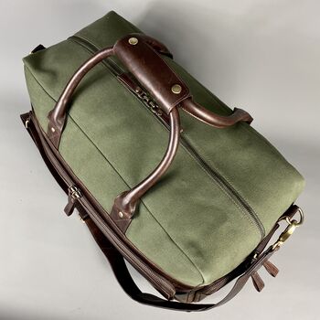 Leather And Canvas Mix Weekend Holdall, 8 of 9