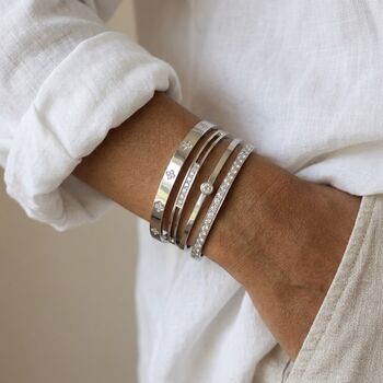 Solitaire Diamond Bangle Silver Non Tarnish Waterproof, 3 of 8