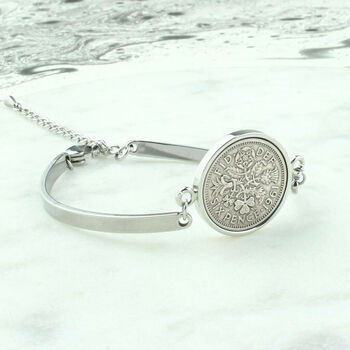 Any Date Personalised Sixpence Cuff Bracelet, 8 of 12
