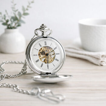 Own Handwriting Engraving Wedding Dual Opening Pocket Watch For Dad Or Groom, 3 of 5