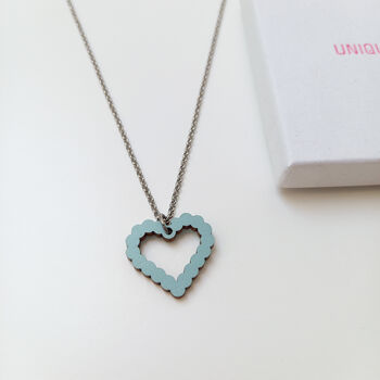 Bubble Heart Wooden Necklace Blue Sustainable Eco Gift, 3 of 8