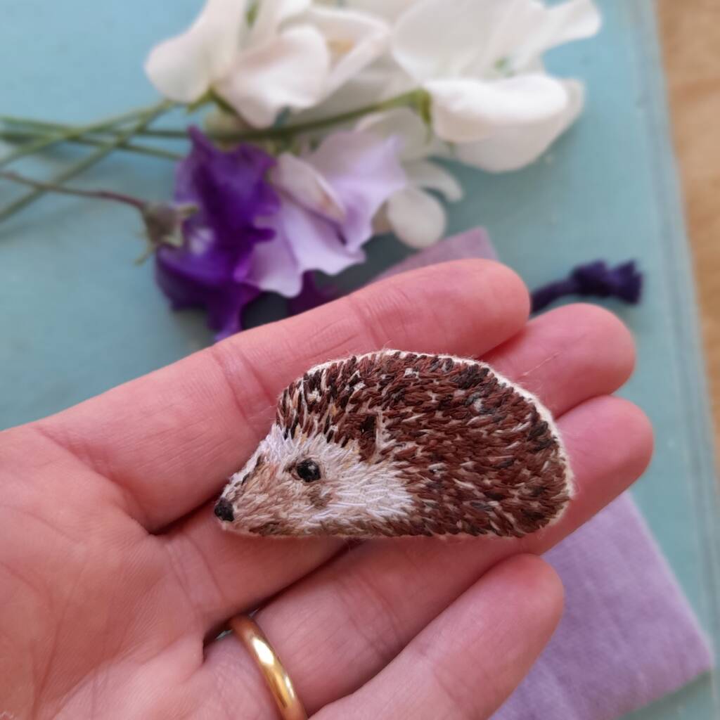 Hand Embroidered Hedgehog Brooch, 1 of 4