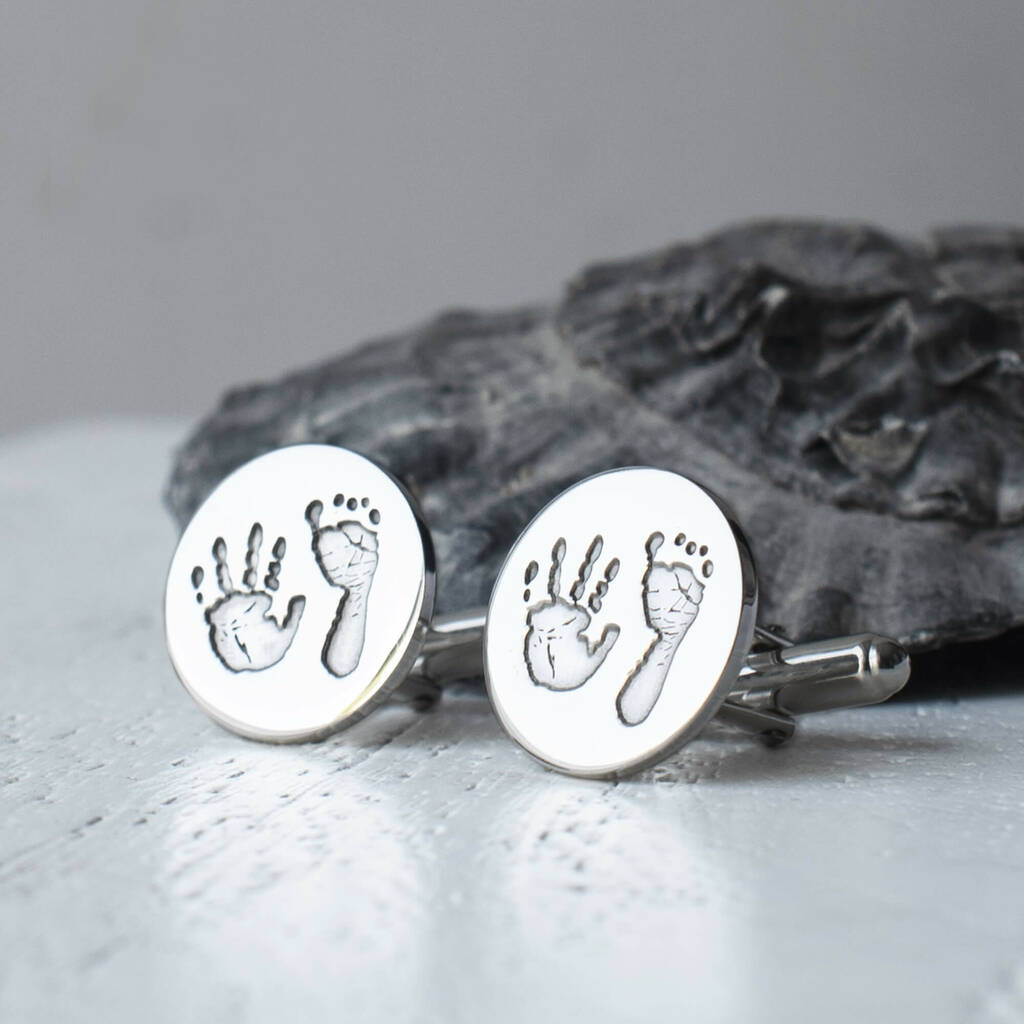 Silver Handprint And Footprint Disc Cufflinks For Dad, 1 of 6