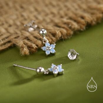 Dainty Cz Flower Drop Stud Earrings In Sterling Silver, 4 of 12