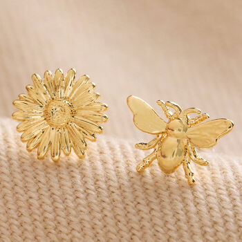 Mismatched Daisy And Bee Stud Earrings, 10 of 12