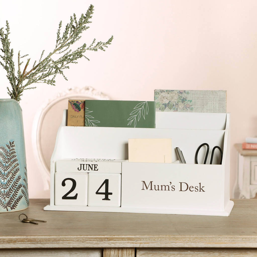 personalised white desk organiser and calendar by dibor