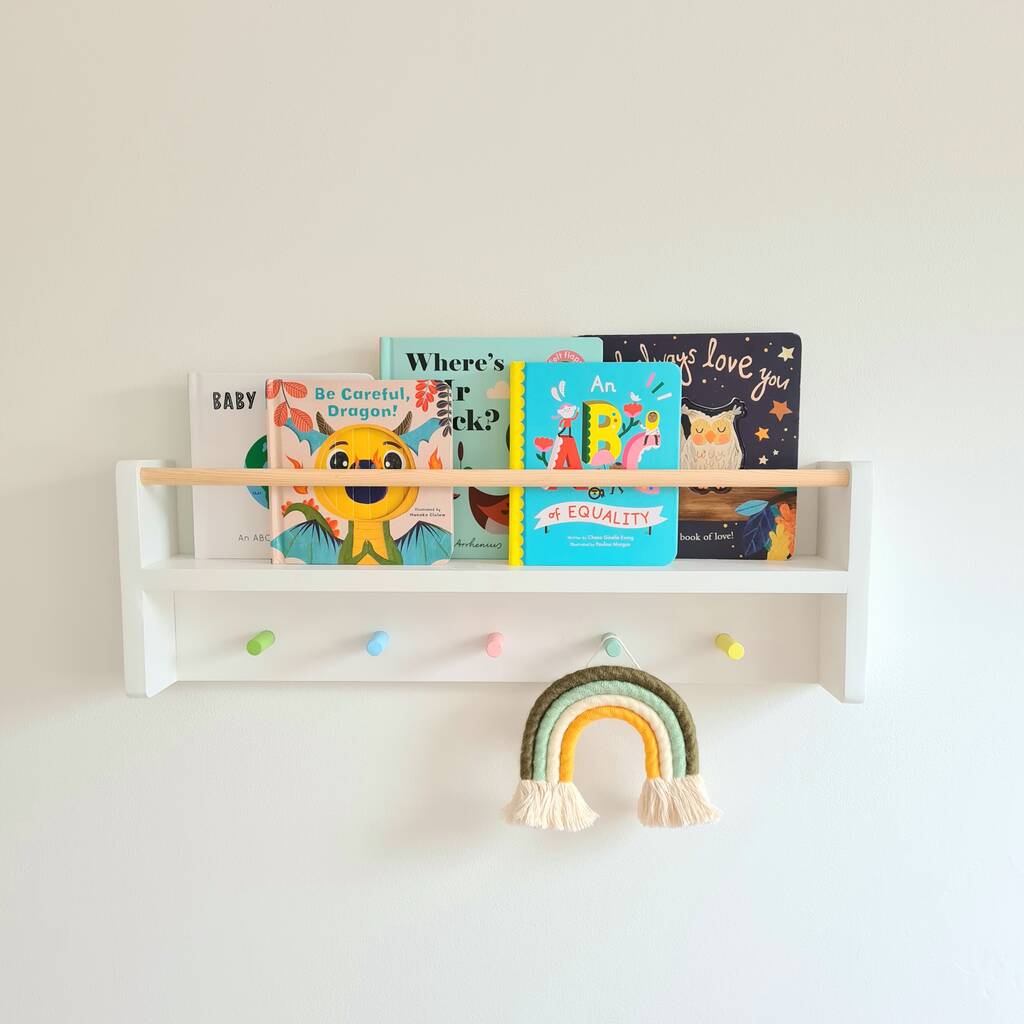 Nursery Shelf With Rail And Pegs, Nursery Decor Shelf, 1 of 10