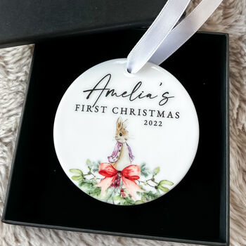 Baby Girl First Christmas Personalised Ceramic Bauble, 8 of 8