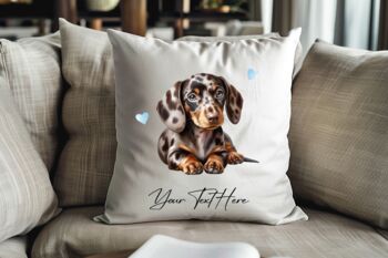 Personalised Dappled Chocolate Dachshund Hearts Cushion Cover, 2 of 2