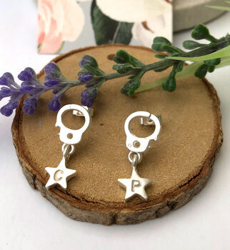 Friendship Handcuff Initial Star Silver Earrings, 2 of 10