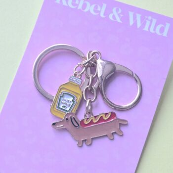 Hot Diggity Dog Enamel Keyring, 2 of 5