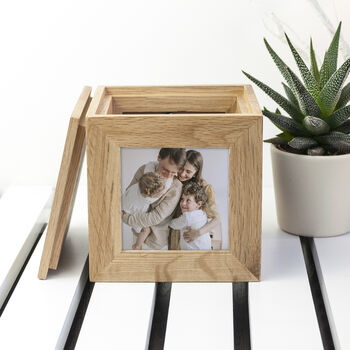 Personalised Oak Family Photo Cube Keepsake Box, 3 of 4