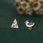 Sterling Silver Mismatched Pizza Slice And Seagull Stud Earrings, thumbnail 1 of 9