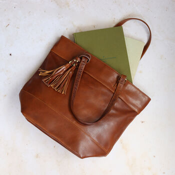 Leather Shoulder Bag Tote With Tassel, 2 of 5