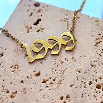 90s Date Of Birth Olde Script Necklace, 2 of 4