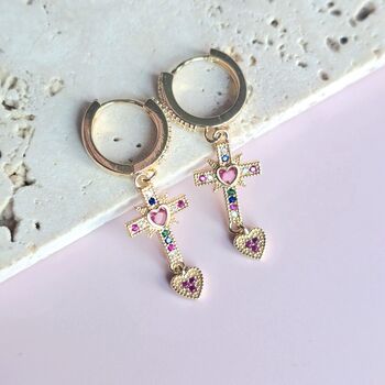 Heart Cross Hoop Earrings, 3 of 4