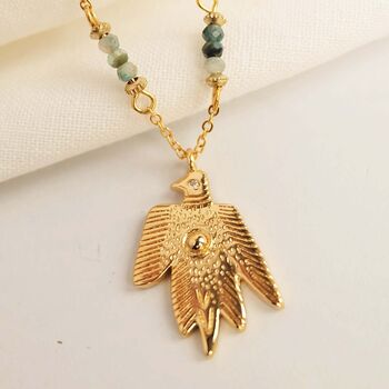Gemstone Beaded Bird Charm Necklace, 2 of 4