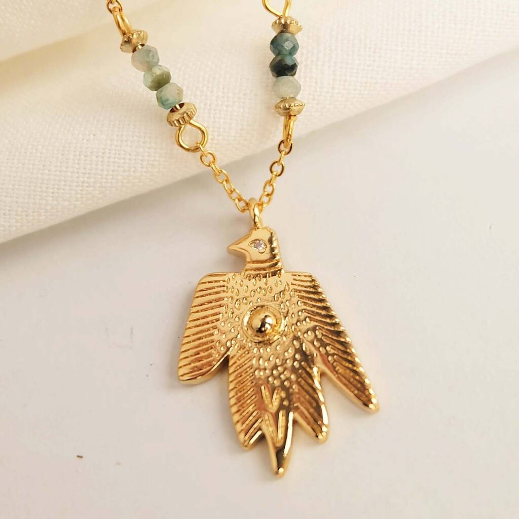 Gemstone Beaded Bird Charm Necklace By Augusta Jewellery