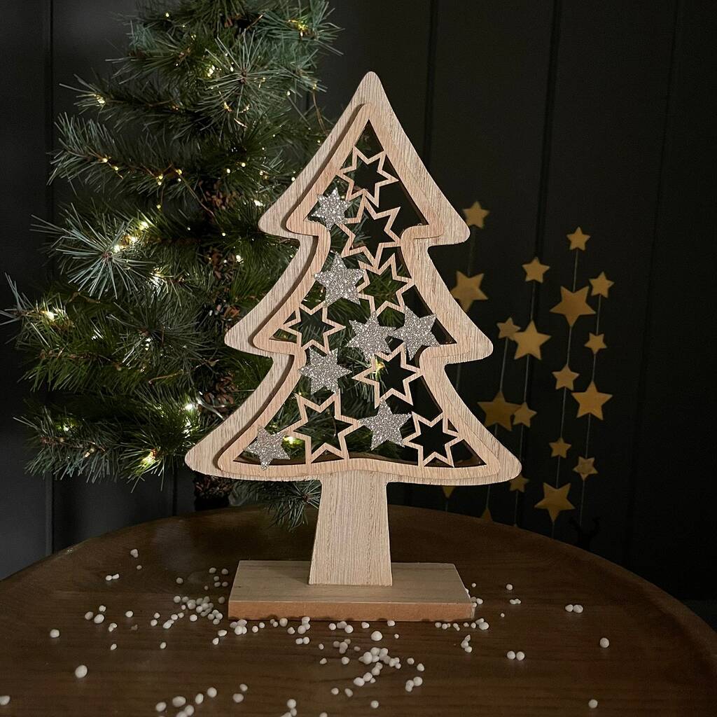 Wooden Large Star Tree Standing Decoration By Nest Gifts