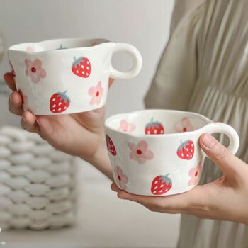 Wonky Hand Painted Strawberry Porcelain Mug, 4 of 4