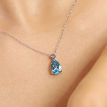 Blue Sapphire And Blue Topaz Pear Cut Pendant Necklace In Sterling Silver And Gold Vermeil, 11 of 12