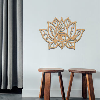 Spiritual Lotus And Eye Wooden Wall Art Serene Decor, 5 of 8