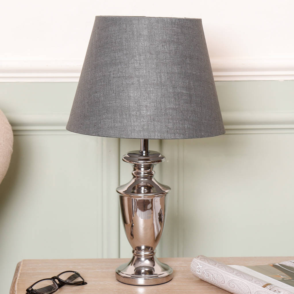 Chrome Traditional Lamp With Grey Linen Shade By Dibor