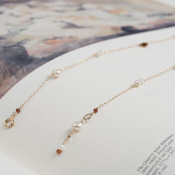 Dainty Tourmaline Garnet And Pearls Chain Necklace, 3 of 11