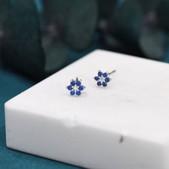 Sapphire Blue Cz Flower Stud Earrings Sterling Silver, 7 of 11