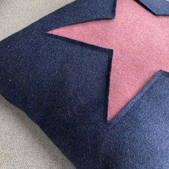 Navy Handmade Wool Cushion With Star, 4 of 4