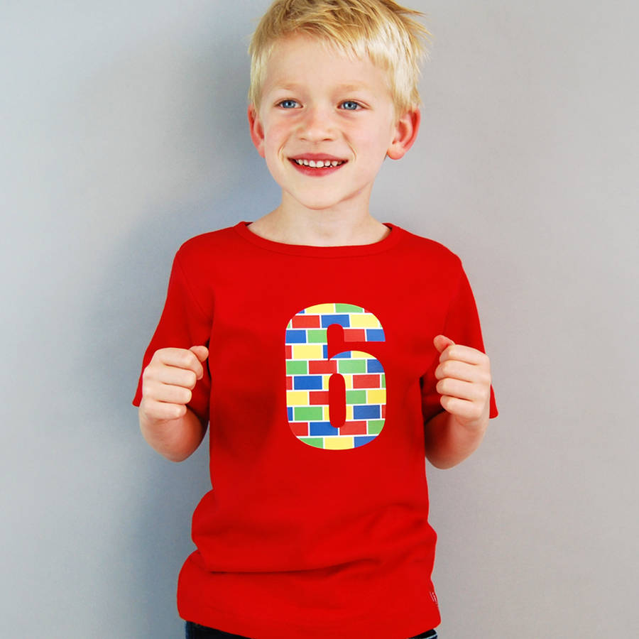 Clothing Unisex Kids Clothing Tops & Tees Building blocks T-shirt with number 6th birthday outfit block block customizable 
