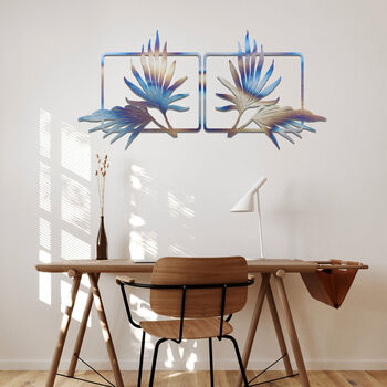 Set Of Two Metal Palm Leaves Wall Art Tropical Decor, 9 of 11