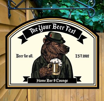 Grizzly Beer Personalised Home Pub Sign Man Cave Sign, 3 of 8