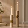 Travertine And Brass Sculptural Candle Holder Set Of Two, thumbnail 1 of 6