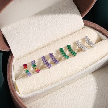 Sterling Silver Rainbow Baguette Cz Stud Earrings, 5 of 11