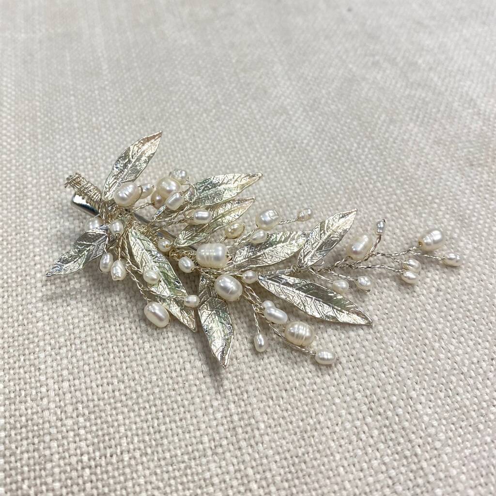 Aster Silver Plated Willow Leaf Bridal Hair Clip, 1 of 8