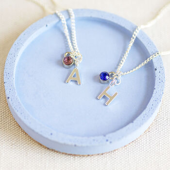 Child's Silver Plated Initial And Birthstone Necklace, 4 of 10