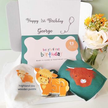 Baby's First Birthday Personalised Highland Cow Gift, 2 of 10