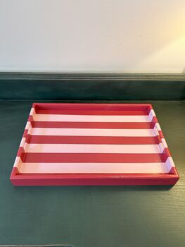 Pink And Red Striped Decorative Tray With Handles, 2 of 5