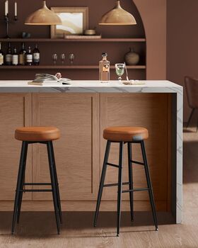 Set Of Two Bar Stools Synthetic Leather With Stitching, 3 of 12