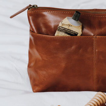 Brown Leather Costmetic Bag, Tan, 2 of 6