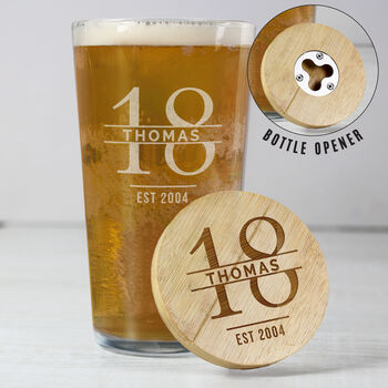 Birthday Gifts For Men Personalised Pint Glass And Coaster Set, 9 of 9