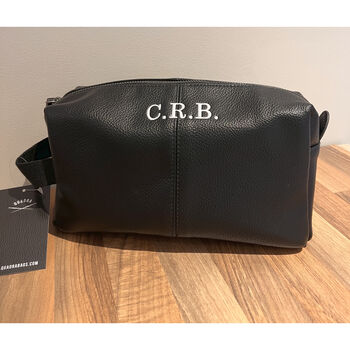 Personalised Wash Bag Full Grain Leather Look Nu Hide Pu, 2 of 9