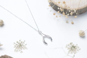 Dainty Wishbone Sterling Silver Necklace Good Luck Gift, 2 of 6