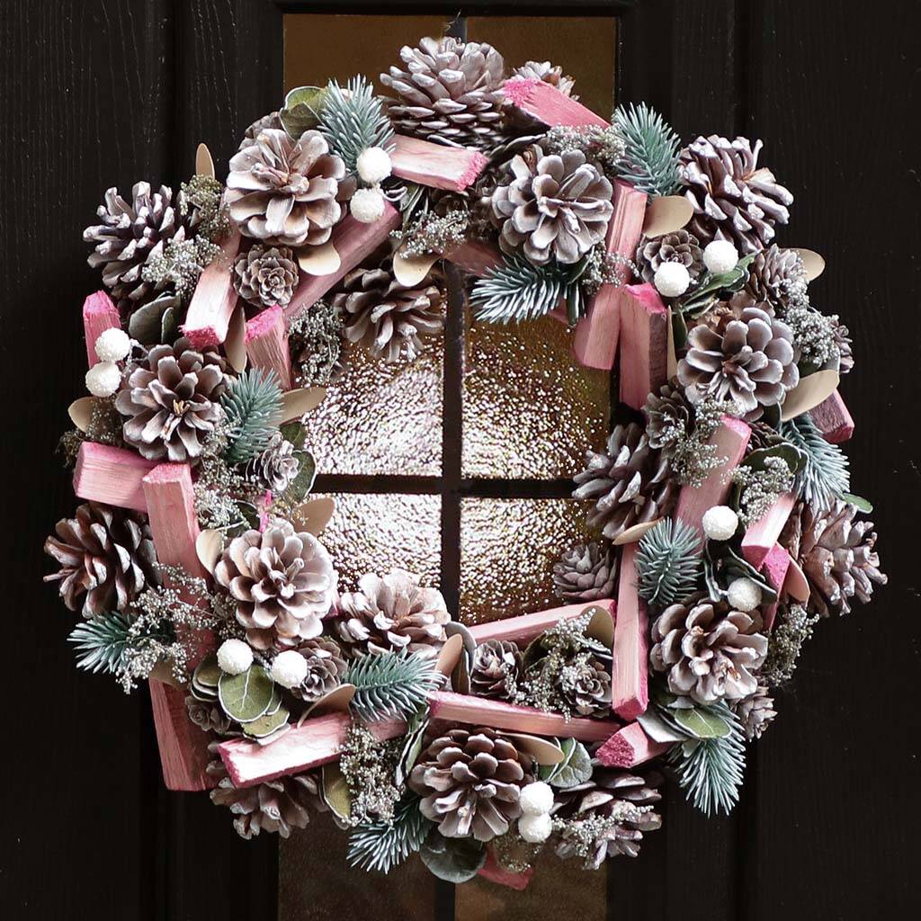 Camellia Pink Christmas Door Wreath, 1 of 7