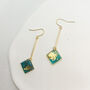 Aqua And Gold Foil Diamond Shape Drop Long Earrings, thumbnail 7 of 10