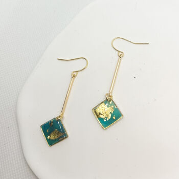 Aqua And Gold Foil Diamond Shape Drop Long Earrings, 7 of 10